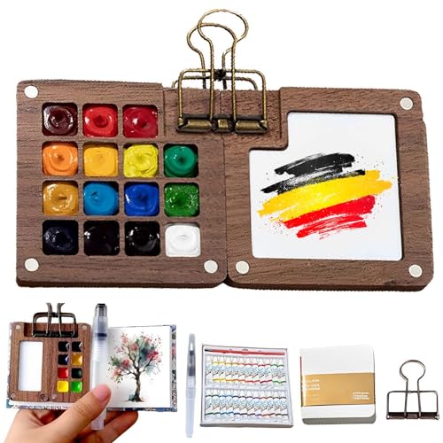 OKESYO Pocketartist Travel Set, Pocket Artist Travel Set Aquarell mit Binder-Clips, Mini Reise Set, Portable Paint Palette Travel Kit für Maler, Künstler, Studenten (Holz) von OKESYO