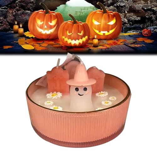 OKESYO Rosa Geist Kerzen, Süße Halloween Geister Kerze, Duftende Geist Halloween Kerze, Rosa Duftkerzen Geschenk für Halloween, Schlafzimmer, Zimmer, Tischdekorationen von OKESYO