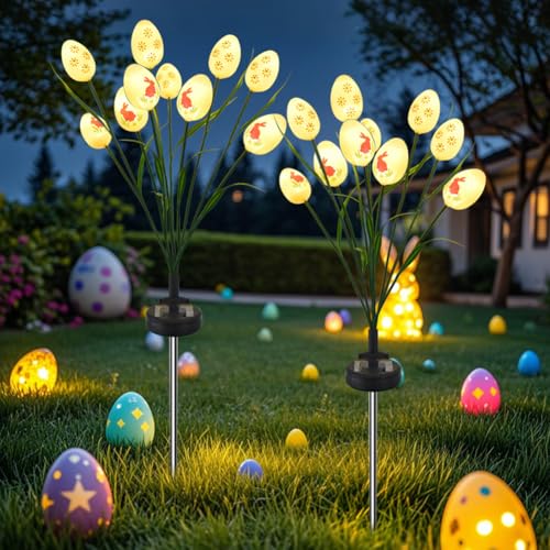 OKESYO Solar Ostereier Lichter, 2 Stück 10 LED Ostereier Solarlampen, Wasserdicht IP65 Ostereier Lichter für Ostern Deko, Geschenke für Frauen Männer Mama von OKESYO