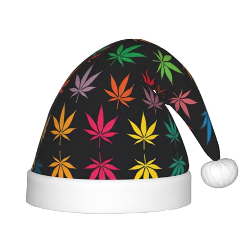 OKFSTY Bunte Cannabisblätter-Weihnachtsmütze, Weihnachtsmannmütze, Weihnachtsmütze für Teenager, weich, Unisex, klassische Weihnachtsmannmütze von OKFSTY