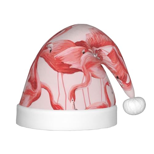 OKFSTY Flamingo-Weihnachtsmütze, Weihnachtsmannmütze, Weihnachtsmütze für Teenager, weich, Unisex, klassische Weihnachtsmannmütze von OKFSTY