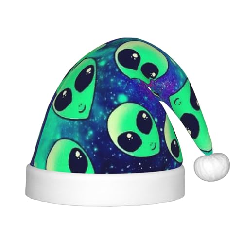 OKFSTY Grüne Aliens-Weihnachtsmütze, Weihnachtsmannmütze, Weihnachtsmütze für Teenager, weich, Unisex, klassische Weihnachtsmannmütze von OKFSTY