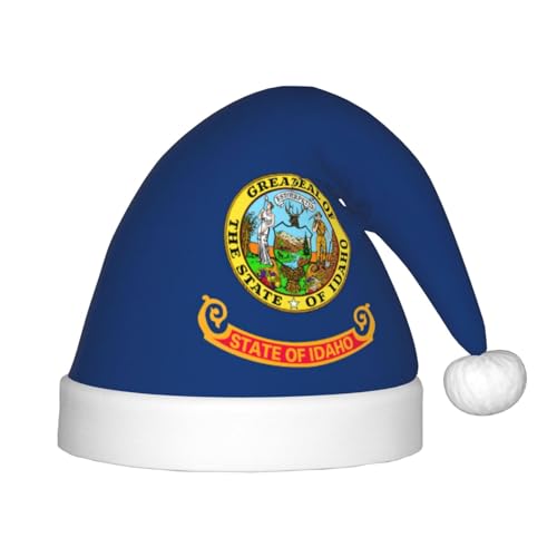 OKFSTY Idaho Weihnachtsmütze mit Staatsflagge, Weihnachtsmannmütze, Weihnachtsmütze für Teenager, weich, Unisex, klassische Weihnachtsmannmütze von OKFSTY