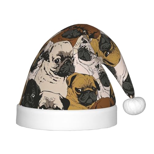 OKFSTY Imagen De Pug Weihnachtsmütze, Weihnachtsmannmütze, Weihnachtsmütze für Teenager, weich, Unisex, klassische Weihnachtsmannmütze von OKFSTY