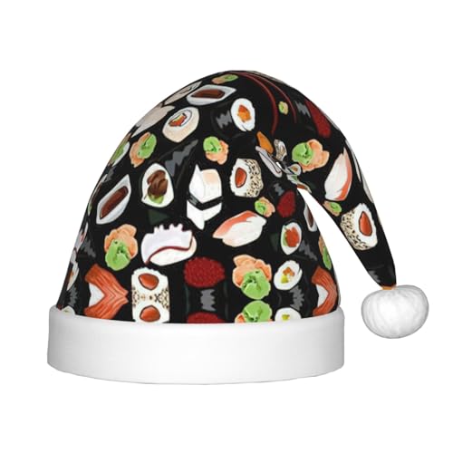 OKFSTY Japanische Sushi-Weihnachtsmütze, Weihnachtsmannmütze, Weihnachtsmütze für Teenager, weich, Unisex, klassische Weihnachtsmannmütze von OKFSTY