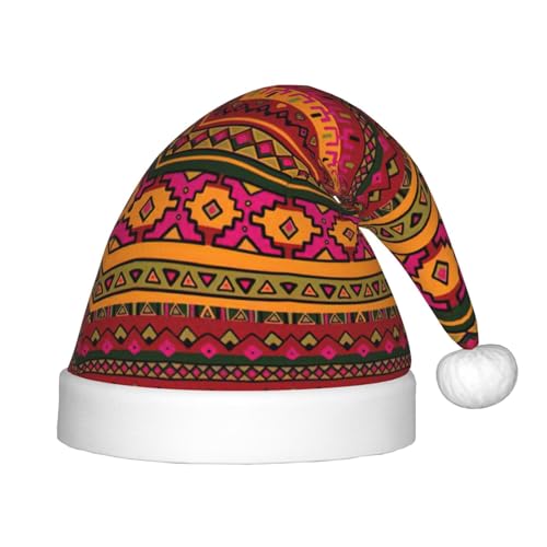 OKFSTY Mexikanische Volkskunst, Boho-Weihnachtsmütze, Weihnachtsmannmütze, Weihnachtsmütze für Teenager, weich, Unisex, klassische Weihnachtsmannmütze von OKFSTY