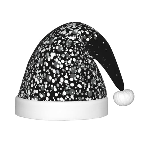 OKFSTY Schwarz-weiße Glitzer-Weihnachtsmütze, Weihnachtsmannmütze, Weihnachtsmütze für Teenager, weich, Unisex, klassische Weihnachtsmannmütze von OKFSTY