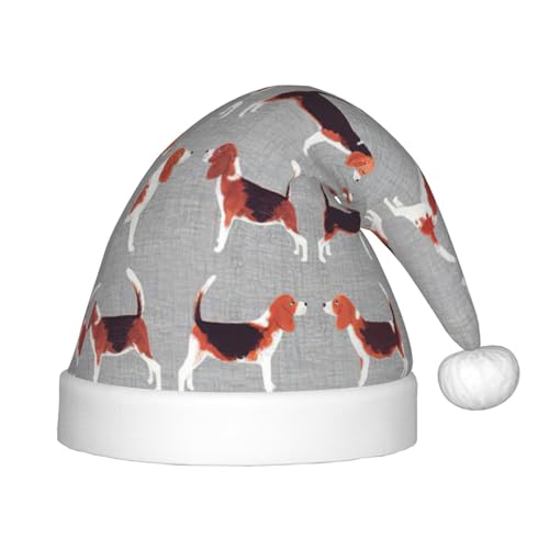 OKFSTY Weihnachtsmütze mit Beagle-Muster, Weihnachtsmannmütze, Weihnachtsmütze für Teenager, weich, Unisex, klassische Weihnachtsmannmütze von OKFSTY