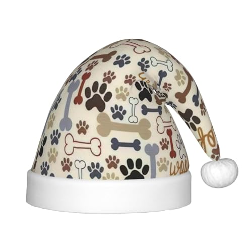 OKFSTY Weihnachtsmütze mit Hundeknochen und Pfoten, Weihnachtsmannmütze, Weihnachtsmütze für Teenager, weich, Unisex, klassische Weihnachtsmannmütze von OKFSTY