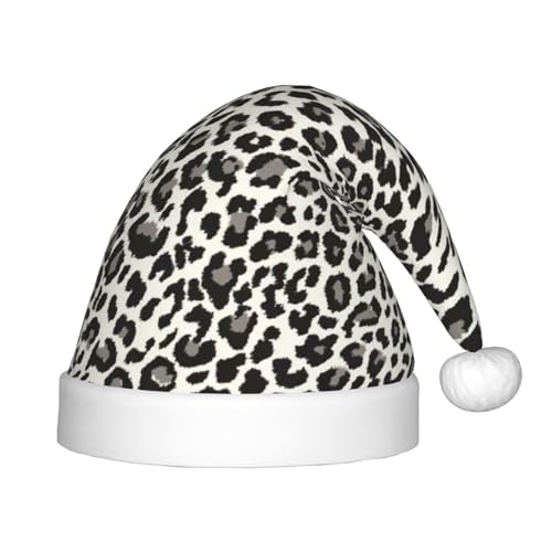 OKFSTY Weihnachtsmütze mit Leopardenmuster, Weihnachtsmannmütze, Weihnachtsmütze für Teenager, weich, Unisex, klassische Weihnachtsmannmütze, Schwarz von OKFSTY