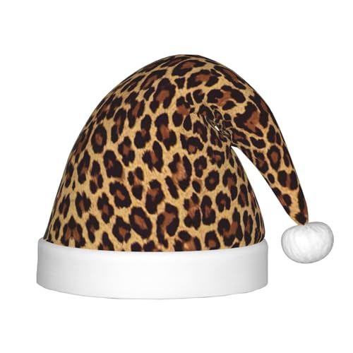 OKFSTY Weihnachtsmütze mit Leopardenmuster, Weihnachtsmütze, Weihnachtsmütze für Teenager, weich, Unisex, klassische Weihnachtsmannmütze von OKFSTY