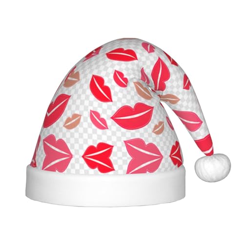 OKFSTY Weihnachtsmütze mit Lippen, Weihnachtsmannmütze, Weihnachtsmütze für Teenager, weich, Unisex, klassische Weihnachtsmannmütze von OKFSTY