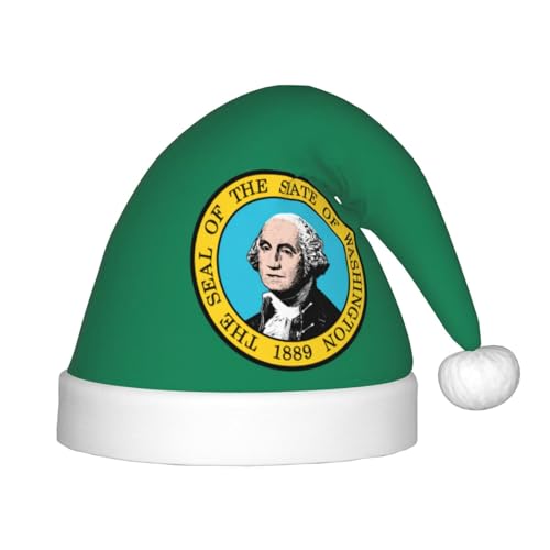 OKFSTY Weihnachtsmütze mit Washington-Flagge, Weihnachtsmannmütze, Weihnachtsmütze für Teenager, weich, Unisex, klassische Weihnachtsmannmütze von OKFSTY