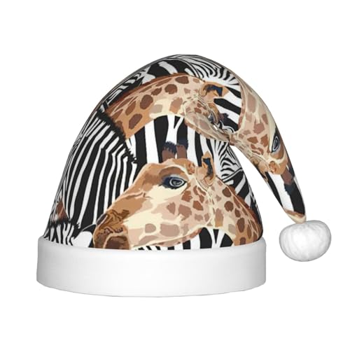 OKFSTY Weihnachtsmütze mit Zebra- und Giraffenmotiv, Weihnachtsmannmütze, Weihnachtsmütze für Jugendliche, weich, Unisex, klassische Weihnachtsmannmütze von OKFSTY