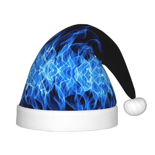 OKFSTY Weihnachtsmütze mit blauer Flamme, Weihnachtsmannmütze, Weihnachtsmütze für Jugendliche, weich, Unisex, klassische Weihnachtsmannmütze von OKFSTY