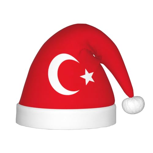 OKFSTY Weihnachtsmütze mit der Flagge der Türkei, Weihnachtsmannmütze, Weihnachtsmütze für Teenager, weich, Unisex, klassische Weihnachtsmannmütze von OKFSTY