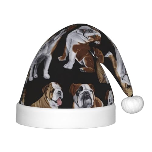 OKFSTY Weihnachtsmütze mit englischen Bulldoggen, Weihnachtsmannmütze, Weihnachtsmütze für Jugendliche, weich, Unisex, klassische Weihnachtsmannmütze von OKFSTY