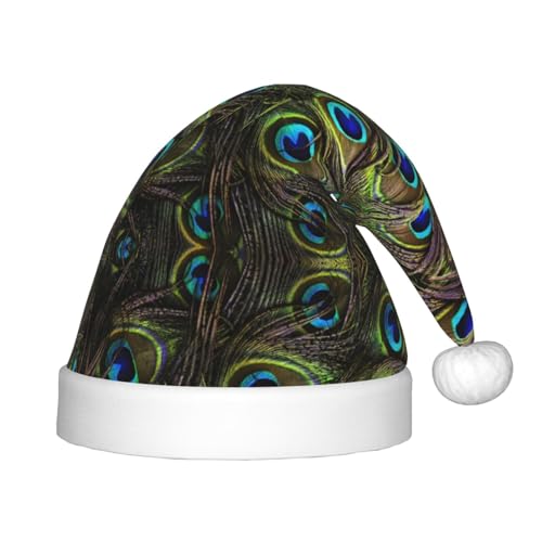 OKFSTY Weihnachtsmütze mit frischem Pfau, Weihnachtsmannmütze, Weihnachtsmütze für Jugendliche, weich, Unisex, klassische Weihnachtsmannmütze von OKFSTY