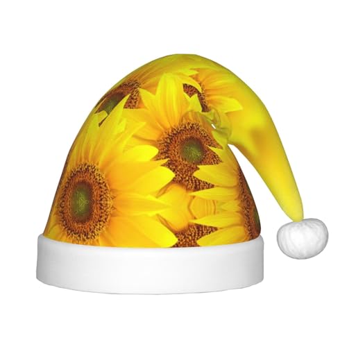 OKFSTY Weihnachtsmütze mit gelber Sonnenblume, Weihnachtsmannmütze, Weihnachtsmütze für Teenager, weich, Unisex, klassische Weihnachtsmannmütze von OKFSTY