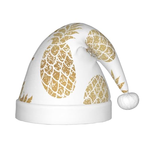 OKFSTY Weihnachtsmütze mit goldenem Ananas-Hintergrund, Weihnachtsmannmütze, Weihnachtsmütze für Teenager, weich, Unisex, klassische Weihnachtsmannmütze von OKFSTY