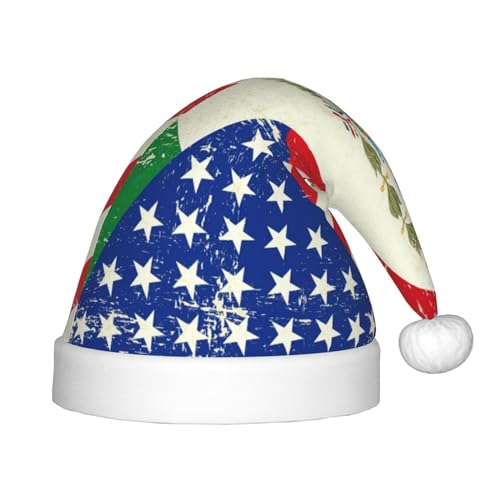 OKFSTY Weihnachtsmütze mit mexikanischer amerikanischer Flagge, Weihnachtsmannmütze, Weihnachtsmütze für Teenager, weich, Unisex, klassische Weihnachtsmannmütze von OKFSTY