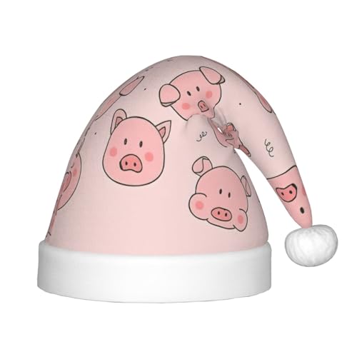 OKFSTY Weihnachtsmütze mit niedlichem Schwein, Weihnachtsmannmütze, Weihnachtsmütze für Teenager, weich, Unisex, klassische Weihnachtsmütze von OKFSTY