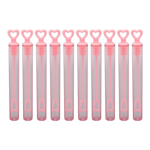 Heart Wand Filled Bubbles Tubes Bottles, 10Pcs Bubble Wands Pink Heart Shaped Transparent Durable Plastic Portable Bubble Sticks for Party Wedding Holiday von OKJHFD