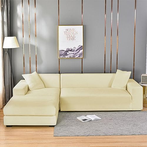 Sofabezug aus samtstoff, Elastischer modularer sofabezug l form, für Sofabezüge im Wohnzimmer, linke und rechte Chaiselongue können universell verwendet werden (Beige,2seater + chaise lounge 3seater) von OKJK