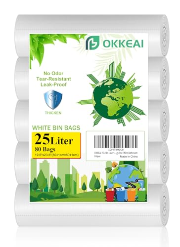 OKKEAI 25LMüllbeutel Weiß Abfallbeutel Badezimmer Müllsäcke 80 Stück von OKKEAI