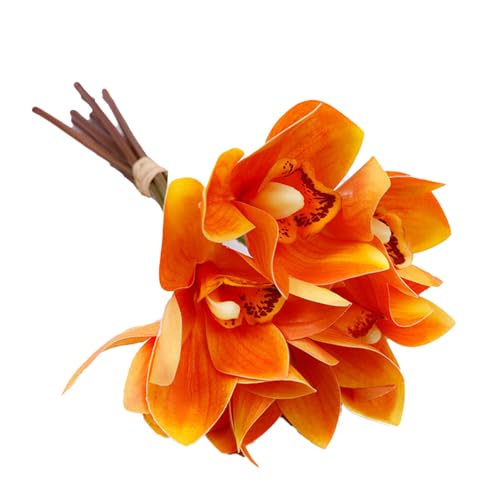 Künstliche Orchideen-ation, 6 Stiele, künstliche Orchideen-ation, weiße Orchidee, Bonsai, 3D-gedruckte Seidenblumen, Eisendraht-Stiel, Orchideen-Blumenationen für Hochzeiten, (Orange) von OKOVO