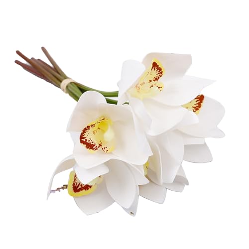 OKOVO Künstliche Orchideen-ation, 6 Stiele, künstliche Orchideen-ation, weiße Orchidee, Bonsai, 3D-gedruckte Seidenblumen, Eisendraht-Stiel, Orchideen-Blumenationen für Hochzeiten, (Weiß) von OKOVO