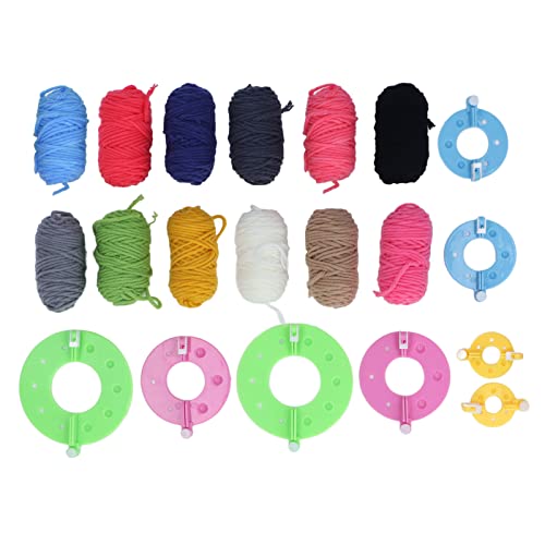 Pompom-Maker, 4 verschiedene Größen, einfache Bedienung, Kunststoff-Pompom-Maker mit Garn in 12 Farben, wiederverwendbar, Pompom-Bastelmacher, Fluff-Bälle, Strick-Bastelset, von OKOVO