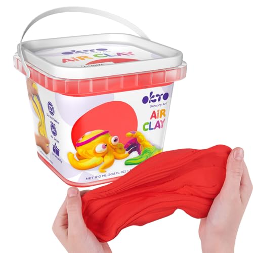 Okto - 900 ml roter lufttrockener Ton zum Modellieren - Buntes Modelliermasse-Kit - Idealer lufttrockener Ton für Kinder - Magischer Ton für kreative Projekte und Skulpturen, rot von OKTO