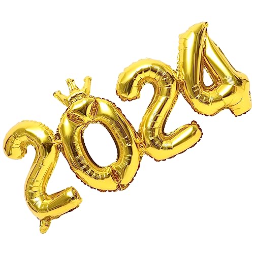 OKUMEYR 1 Set 2024 Aluminiumfolie Ballons Neujahrs Ballon Deko Party Ballons Für Silvester Und Festlichkeiten Glänzende Goldfarbe 2024 Zahlen Design von OKUMEYR