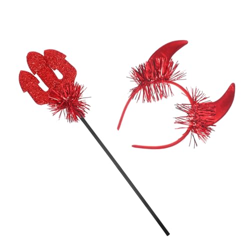 OKUMEYR 1 Satz Dämon Horn Stirnband kopfschmuck Halloween-Teufelskostüm Teufel Stirnband Teufelsflügel Teufel Cosplay-Accessoire Haarschmuck-Requisite Halloween-Dekoration Plastik rot von OKUMEYR