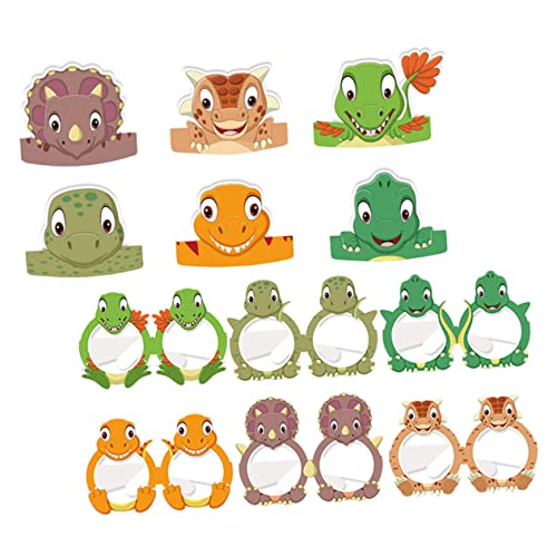 OKUMEYR 1 Satz Dinosaurier Papier Hut Brille Hauben für Kinder Partyhüte für Kinder kinderparty mitgebsel dekoration weihnachten Requisiten für Kinderpartys Dinosaurier-Party-Requisiten von OKUMEYR