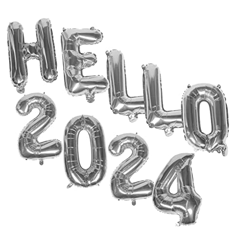 OKUMEYR 1 Satz Hello 2024 Silberne Zahlenballons 2023 Ballonbanner Ballondekorationen Partyballons Für Das Neue Jahr 2024 Silvesterparty Ballballon 2024 Neu Aluminiumfolie Silver von OKUMEYR