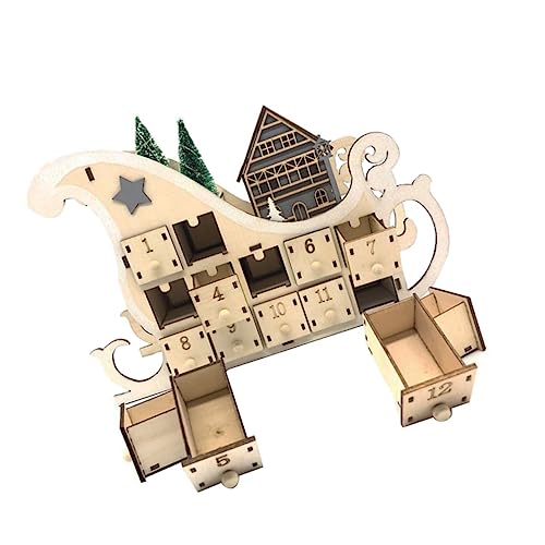 OKUMEYR 1 Stück 24 Weihnachtskalender aus Holz Krippendekor Weihnachten holzweihnachtsdekoration Weihnachtskalender mit Holzfiguren Holzschlitten-Kalender basteln Desktop-Weihnachtsschmuck von OKUMEYR