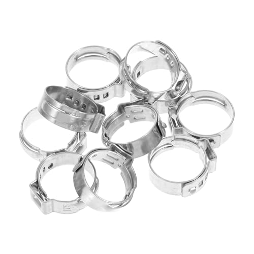 OKUMEYR 10 Stk Stufenlose Klemme mit einem Ohr dichtungsringe klemmzange Hochwertige Schlauchschellen Quetschklemmen für Kraftstoffleitungen PEX-Klemmring Pex-Ringe Rostfreier Stahl Silver von OKUMEYR