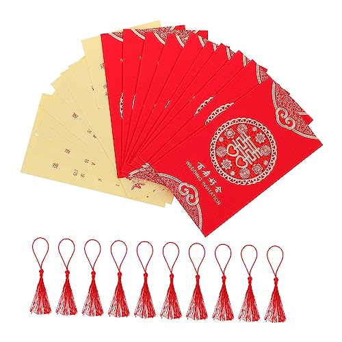 OKUMEYR 10 Stück Hochzeitseinladungen Chinesischer Roter Umschlag Chinesisches Partyzubehör Party Nachrichtenkarte Brautparty Einladungen Romantische Druckbare Karten von OKUMEYR