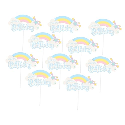 OKUMEYR 10 Stück Wolken Regenbogen Kartendekor Geburtstagsparty Kuchenaufsätze Geburtstagskuchenaufsätze Ornamente Regenbogenstern Kucheneinsätze Regenbogenstern Kuchendekorationen von OKUMEYR