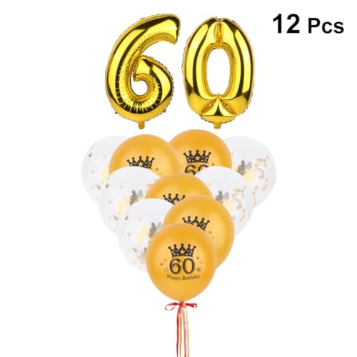 OKUMEYR 12 Stück Set Happy Birthday Luftballons 2x 32 Zoll Goldene Zahlen 60 5x 12 Zoll Latex Druck 5x 12 Zoll Konfetti Ballons Party Dekorationen Für Geburtstagsfeiern von OKUMEYR