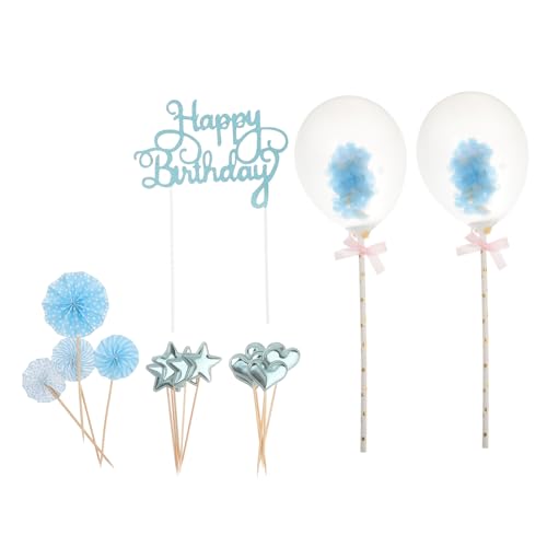 OKUMEYR 17st Kuchenstangen Fächerdekorationen Party-kuchen- Kuchen-kit Kuchendekoration Ballon-dessert-topper Mit Pailletten Tortenverzierung Zum Geburtstag Kuchen Topper Pu Blue von OKUMEYR