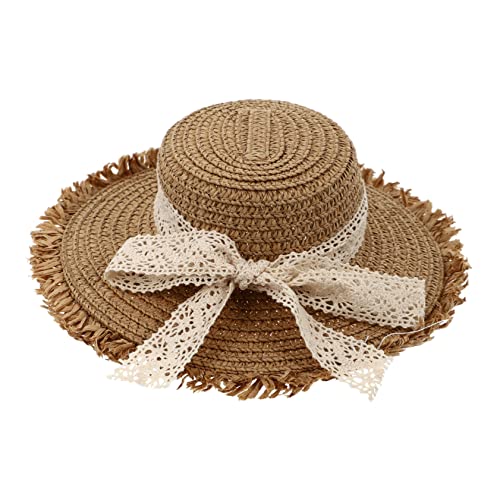 OKUMEYR 1Stk Strohhut Puppenhut-Dekor Mini-Partyhut faltbarer Hut Stroh-Sombrero Mini-Hut doll accessories bastelzeug Bowknot-Hutverzierung Zubehör für Puppenkleidung Baumwolle Khaki von OKUMEYR