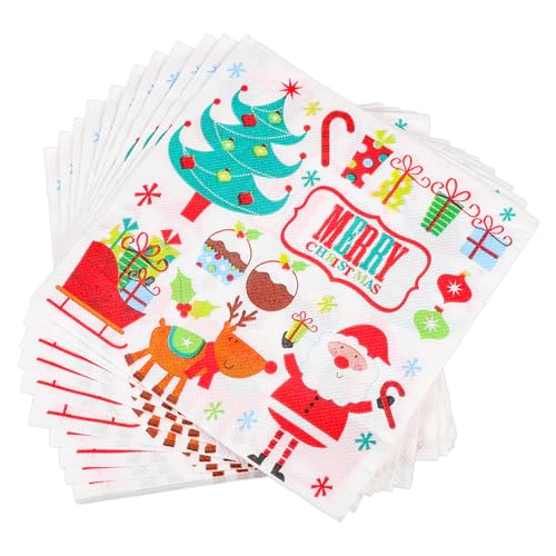 OKUMEYR 20 Stück Weihnachts Papierservietten Frohe Weihnachten Einweg Dekorationsservietten Für Winter Feiern Weihnachts Geschirr Party Zubehör Festtags Dekorationen von OKUMEYR