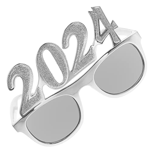 OKUMEYR 2024 Silvester Partydekorationen Für Das Neue Jahr Trendige Sonnenbrille Partygeschenke Für Das Neue Jahr Frohes Neues Jahr Brille Cosplay-brille Kreative Brillen Pc-rahmen Silver von OKUMEYR