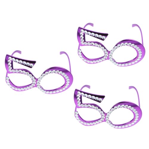 OKUMEYR 3 Paare Party-Requisiten Neon-Partyzubehör Verzierungen trippig Strass-Geburtstagsbrille leuchtbrillen kunststoffgläser Anzahl Gläser Dekor Partybrille prop Plastik Violett von OKUMEYR