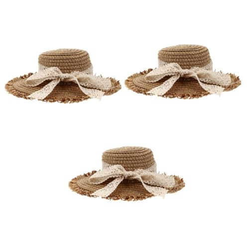 OKUMEYR 3 Stk Strohhut Fascinator Hut Handwerk Uv-hüte Faltbarer Sonnenhut Mit Uv-schutz Miniaturhut Für Puppen Miniaturpuppen Dekorationszubehör Für Puppenkleidung Puppenhut Gras Khaki von OKUMEYR