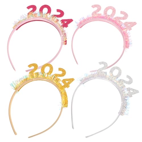 OKUMEYR 4 stücke Set 2024 Neue Jahr Party Stirnband Glitter Stirnbänder Pailletten Haar Band für Frauen Mädchen Dekorative von OKUMEYR