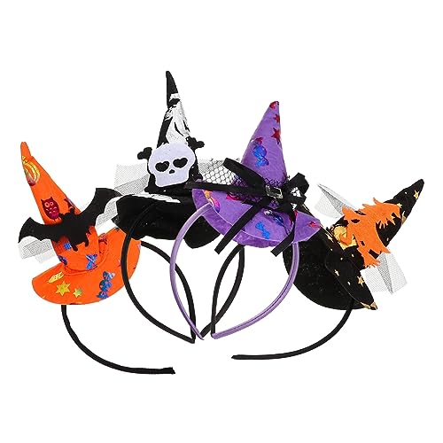 OKUMEYR 4 Stück Hexenhut Stirnband Halloween-haarschmuck Halloween-hut-stirnband Halloween-stirnbänder Halloween-hexen-haarreifen Cosplay-outfits Halloween Boppers Stirnbänder Tuch von OKUMEYR